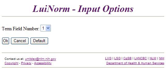 Lexical Web Tools - LuiNorm Input Options