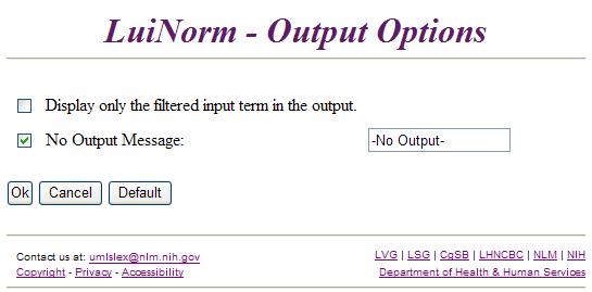 Lexical Web Tools - LuiNorm Output Options