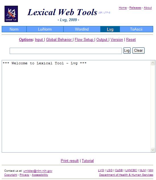 Lexical Web Tools - Lvg Access