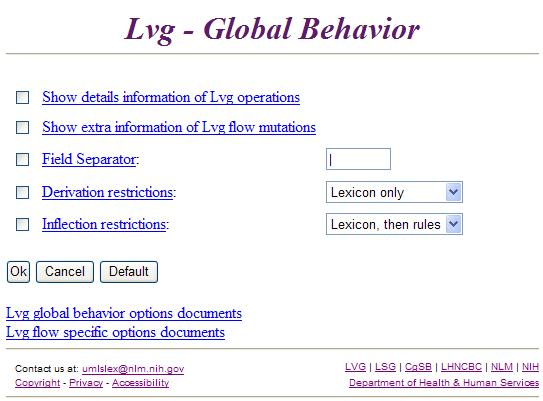 Lexical Web Tools - Lvg Global Options