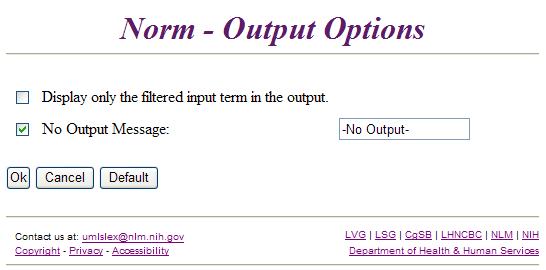 Lexical Web Tools - Norm Output Options