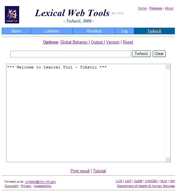 Lexical Web Tools - ToAscii Access