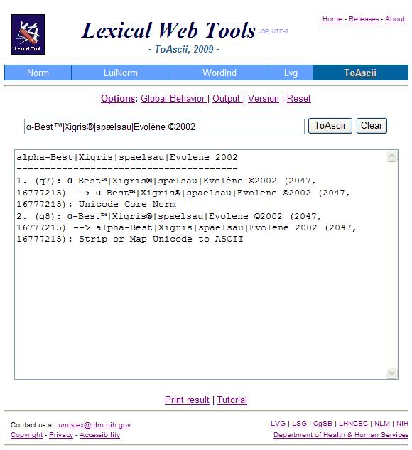 Lexical Web Tools - ToAscii Results