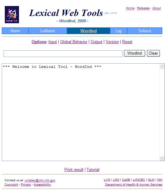 Lexical Web Tools - WordInd Access