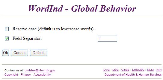 Lexical Web Tools - WordInd Global Options