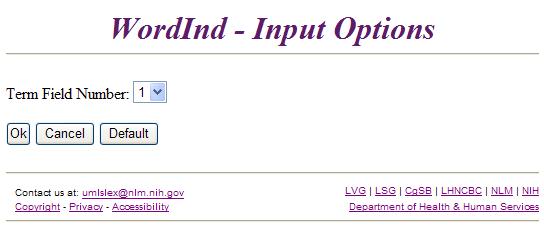 Lexical Web Tools - WordInd Input Options
