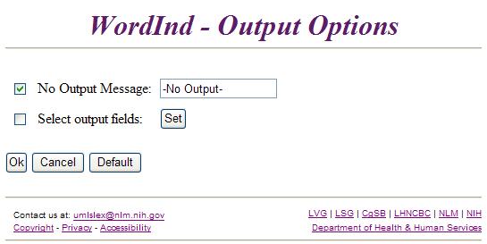Lexical Web Tools - WordInd Output Options